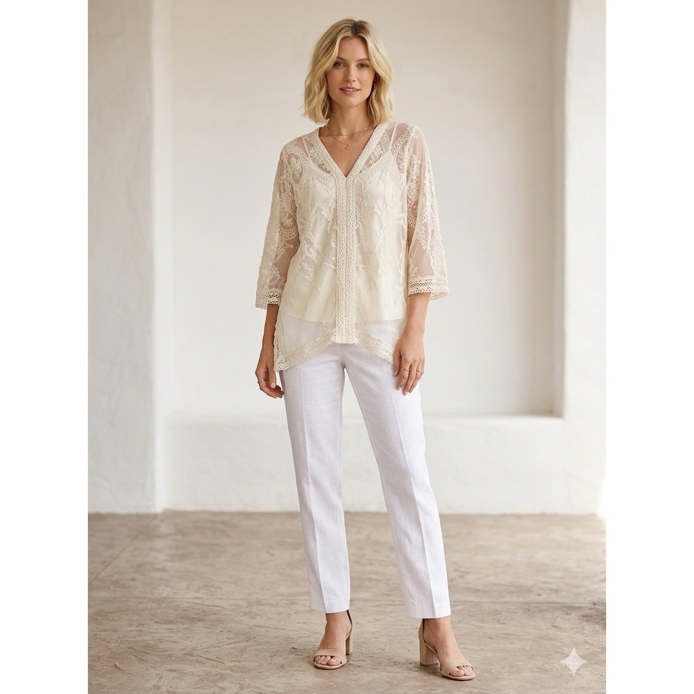 Chicos Lace Tunic Top Sheer Fairy Ethereal Romantic Layer Babydoll 1 Medium $119